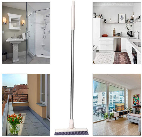 Affogato Floor Scrub Brush Bathroom Long Handle Bathtub Push Broom Shower Tile Grout Scrubber Rotatable Indoor Kitchen Scrubbing Cleaning Brush for Hard to Reach Areas - White