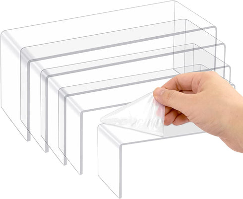 5 Pack Clear Acrylic Display Risers, 5 Sizes Acrylic Jewelry Display Riser Shelf Showcase Fixtures for Cake Candy Display Stand