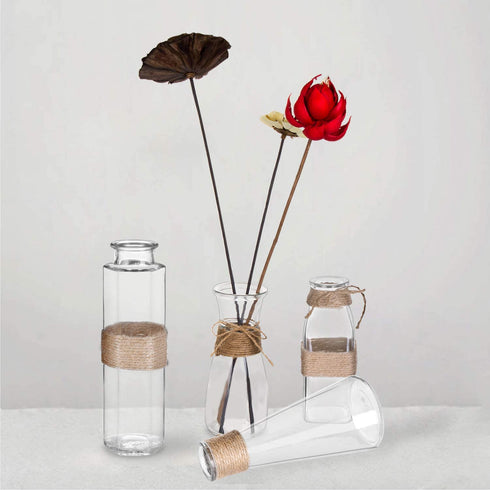 Jelofly Glass Vases Clear Flower Bud Vase in Differing Unique Shapes Creative Rope Design - Set of 6