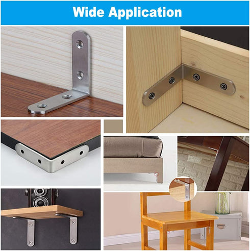 16 PCS Corner Brace L Bracket Heavy Duty 2.5 x 2.5 Inch Stainless Steel 90 Degree Joint Right Angle Corner Brackets with Screws, L-Shaped Metal Fastener for Wood Shelves
