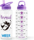Home Tune 32oz Motivational Water Bottle with Straw & Time Marker, BPA FREE Tritan & Dustproof Flip Straw & Leak Proof & Carry Handle & Pretty Design & Easy Clean (Mermaid)