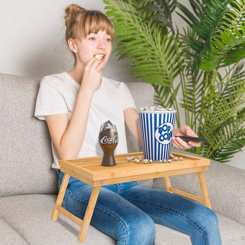 Zhuoyue Bamboo Bed Tray with Folding Legs, Lap Tray Breakfast Tray Great for Breakfast in Bed or Eating Tray
