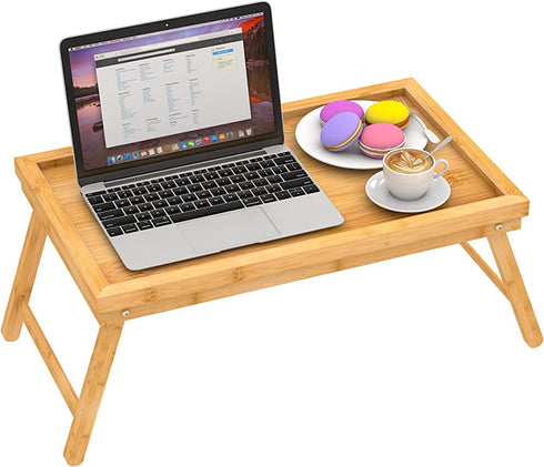 Zhuoyue Bamboo Bed Tray with Folding Legs, Lap Tray Breakfast Tray Great for Breakfast in Bed or Eating Tray