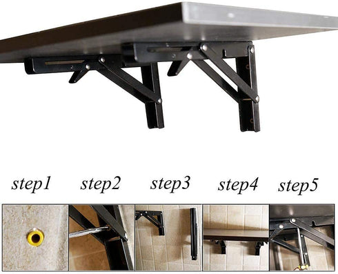 16 INCH Folding Shelf Brackets - Heavy Duty Metal Collapsible Shelf Bracket for Bench Table, Shelf Hinge Wall Mounted Space Saving DIY Bracket, Max Load: 280 lb - Black (2 PCS)