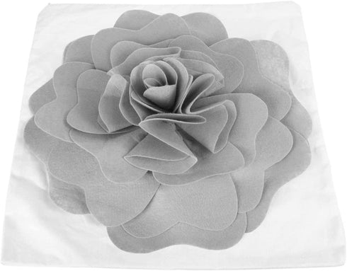 kilofly Home Decorative Throw Pillow Cover, 18" x 18", 3D Floral Grey, White