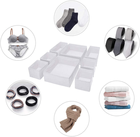 (8 Set) Puricon Clothes Organizers Dresser Drawer Organization, Foldable Closet Organizer Underwear Basket Cubes Containers for Storing Bras, Baby Clothing, T Shirt, Socks, Scarves, Ties -White