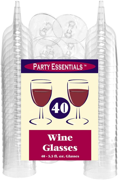 Party Essentials Disposable Hard Plastic Two Pieces Wine Glasses, 40-Count, 5.5-Ounce, Clear