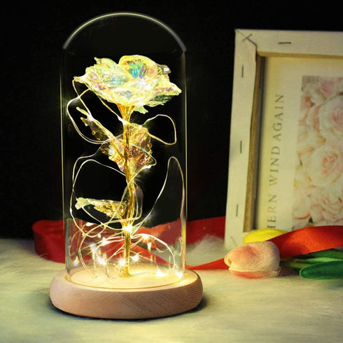 Beauty and The Beast Rose,Forever Rose with Led Light in Glass Dome for Valentine's Day Mothers Day Wedding Anniversary (Colorful Rose)