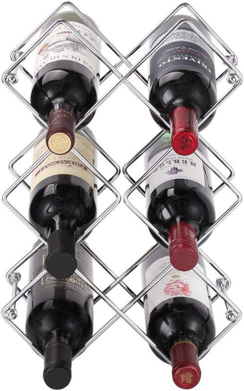 Buruis Countertop Wine Rack - 10 Bottle Wine Holder for Red White Wine Storage - Freestanding Metal Wine Rack - Small Tabletop Wine Rack - Modern Wine Bottle Holder - Silver