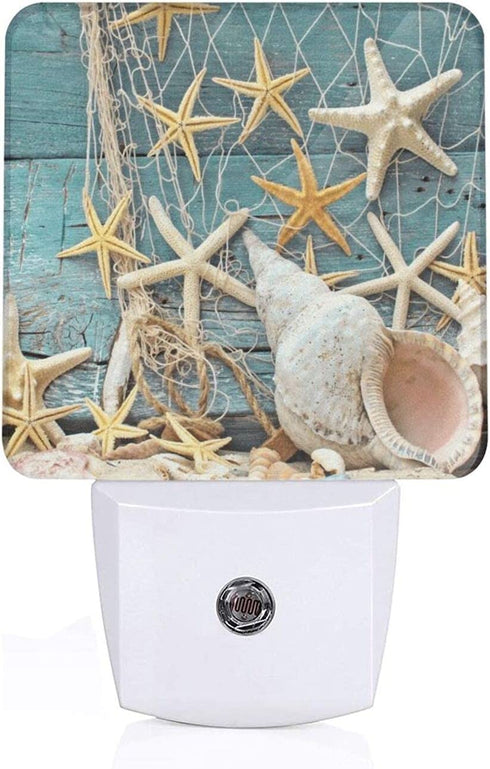 Beach Seashells Starfish Plug in LED Night Light Automatic Dusk to Dawn Sensor Wall Decorative for Bright Bathroom Bedroom Kids Room Hallway