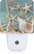 Beach Seashells Starfish Plug in LED Night Light Automatic Dusk to Dawn Sensor Wall Decorative for Bright Bathroom Bedroom Kids Room Hallway
