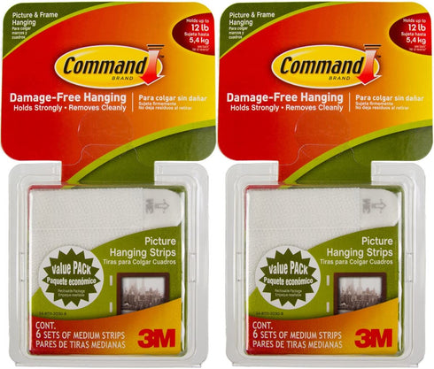 Command 3M 12ct Pack Picture & Frame Hanging Strips Sets Medium Size White Damage-Free