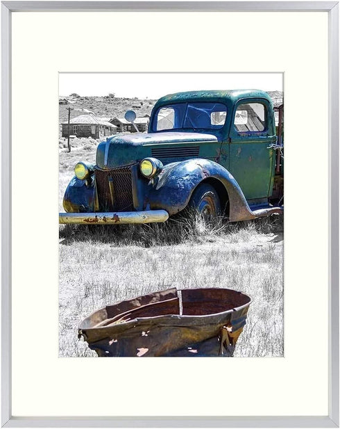 Golden State Art, 11x14 Silver Picture Frame Displays Photo 8x10 with Ivory Mat or 11x14 Without Mat for Wall Mounting Aluminum Frames with Real Glass (Pack of 1)