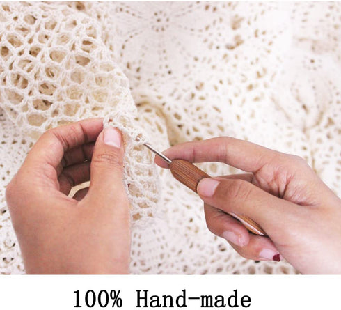 KEPSWET 14x48 inch White Cotton Crochet Lace Rectangular Table Runner Handmade Table Decoration