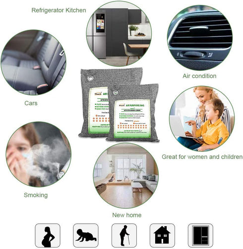 Bamboo Charcoal Air Purifying Bags, Breathe Green Charcoal Odor Eliminator Bags, Nature Fresher Air Purifier Bags, Activated Charcoal Odor Absorber for Home, Car, Closet, Bathroom (500g1,200g4,75g6)
