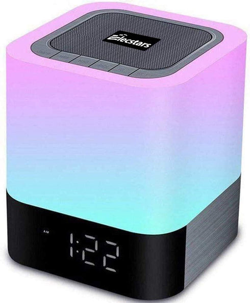 Elecstars LED Alarm Clock Bluetooth Speaker - Portable Night Light Touch Sensor Bedside Lamp with Dimmable Desk Lamp Support MP3, USB, AUX Best Gift for Kids, Party, Bedroom, Outdoor.