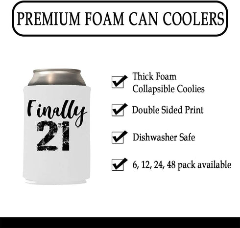 Veracco Finally 21 Cheers to 21 Years Twenty First Can Coolie Holder 21st Birthday Gift Party Favors Decorations (Black/White, 6)