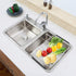 iPEGTOP Expandable Dish Drying Rack, Over The Sink Dish Rack, in Sink Or On Counter Dish Drainer with Black Utensil Holder Cutlery Tray, Rustproof Stainless Steel for Kitchen