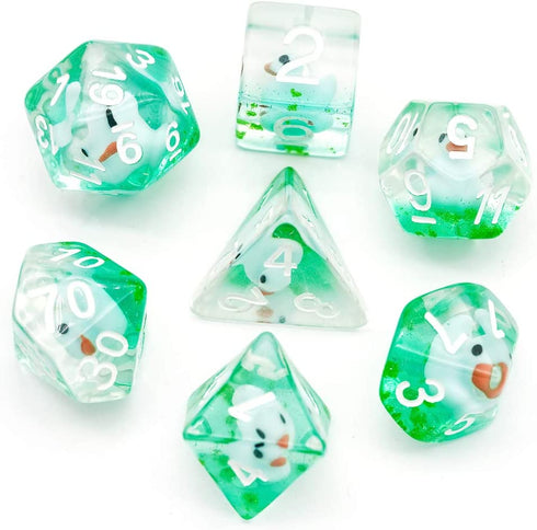 Cusdie 7-Die DND Dice, Polyhedral Dice Set Filled with Animal, for Role Playing Game Dungeons and Dragons D&D Dice MTG Pathfinder (Blue Duck)