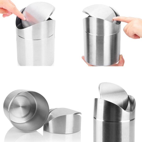 Mini Countertop Brushed Stainless Steel Swing Lid Trash Can Set, Come with Trash Bag, 1.5 L / 0.40 Gal , Multiple Color Options, Silver