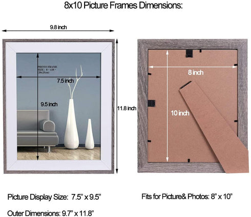 Metrekey 8x10 Picture Frame (3 Pack, Grey Woodgrain), Photo Frame 8x10 for Table Top Display and Wall Mounting Definition Glass Photo Frames