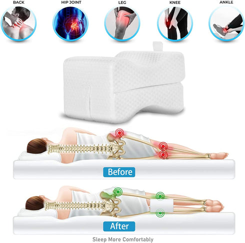 Adjustable Leg & Knee Memory Foam Pillow with Layered Design for Orthopedic ,Sciatica, Back Pain, Spine Pain, Leg Pain, Hip Joint Pain Relief, Knee Pillow with Washable & Breathable Cover