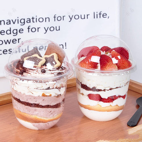 12oz Disposable Plastic Cups with Dome Lids (No Hole),50 pack Dessert Cups for Plastic Fruit, Ice Cream Cake and Mini Snack Bowls¦
