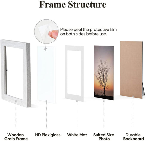 Nacial Picture Frame, Multi Photo Frames Sets 5x7 8x10 11x14 with Mat Wood Grain Wall Frame for Tabletop Display or Wall Mounting 4 Pack (5''x7'', White)