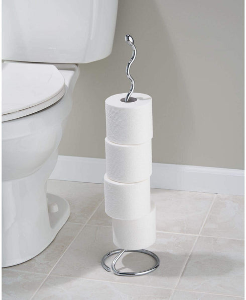 iDesign 68600EU Orbinni Metal Toilet Tissue Roll Reserve for Bathroom, Compact Squiggle Organizer Caddy, Holds 4 Rolls of Paper, Chrome