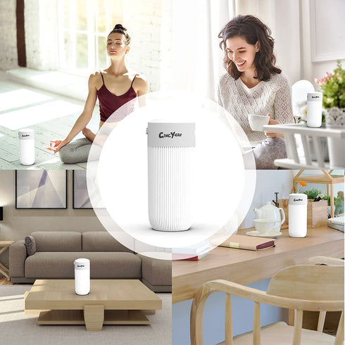 Humidifier Diffuser Small with Nightlight, Mini Portable Cool Mist Humidifier for Car, USB Charging Port, Quiet Humidifier for Baby Bedroom, Auto Shut-off, White