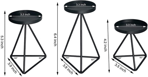 MAINFOR Candle Holder for Pillar Candle Stand Candlesticks, Holiday Wedding Fireplace Geometric Decor Candles Holder for Table Centerpiece, Set of 3 Black Wrought Iron Tall Candle Stick Holder Floor