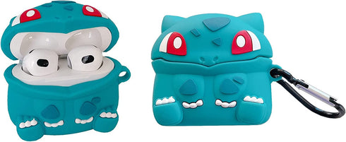 ZBDLXMD Compatible with AirPods 3rd Generation case,(2021 Release) Cute 3D Cartoon Kawaii Funny Fun case,Soft Silicone Shockproof Keychain Charging Box.Compatible 3 Skin Cases(Bulbasaur)
