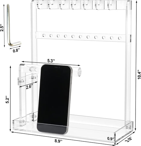 Jewelry Stand Holder Jewelry Tree 4-Tier Necklace Earring Bracelet Ring Watches Hanging Organizer Acrylic Jewelry Display Tower Glasses Perfume Organizer Women Girls Best Gift with Tray