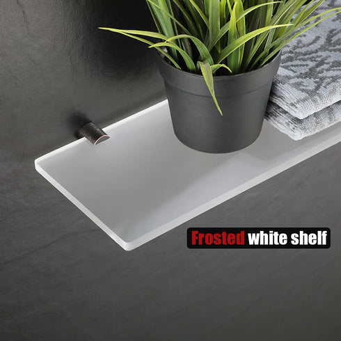 JQK Bathroom Shelf Oil Rubbed Bronze, Frosted White Arcylic Shelf Shower Acessory Storage 14 by 5 inches, 304 Stainless Steel Bracket Wall Mount 2 Pack, TAS114-ORB-P2