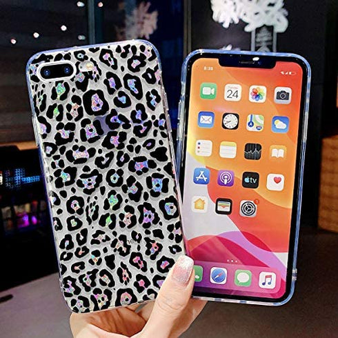 GLBYDLO iPhone 8 Plus, iPhone 7 Plus Leopard Case, Cheetah Phone Case Clear Glitter Cute Bling Sparkle Luxury Protective Cover for Girls Women?5.5 inch(Glitter Leopard)