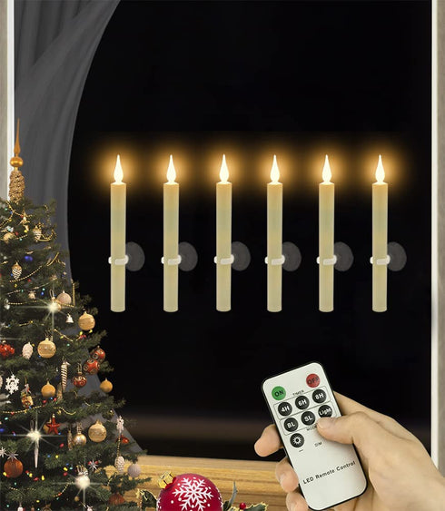 Flameless Taper Candles with Remote and Timer, Electric Window Candles Flickering Battery Operated 6 Pack for Thanksgiving Christmas Votive Party Dinner Decoration