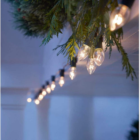 Romasaty C9 Christmas String Lights,Outdoor Weatherproof Lighting Incandescent Replacement String Lights with 25FT Warm White Clear Bulbs for Christmas Lights Commercial Grade-Green Wire