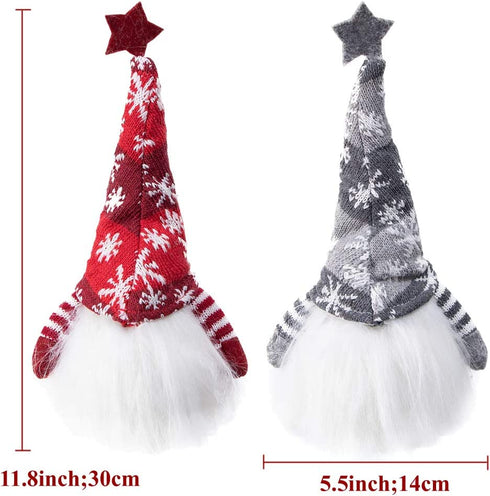 XAMSHOR Handmade Christmas Gnome Tomte with Light, Plush Elf Scandinavian Santa with Bendable Nordic Hat for Home Table Decorations Gift Set of 2, 11.8x5.5 inches