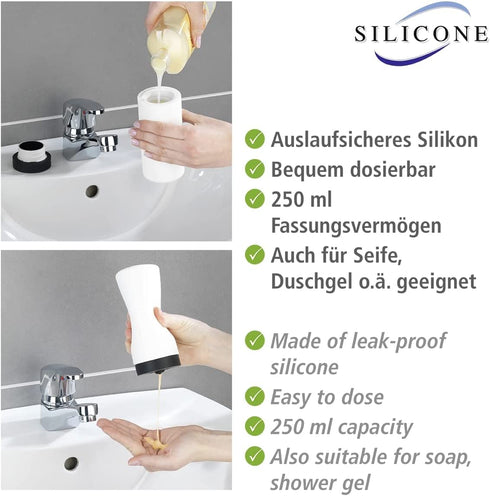 Wenko Easy Squeez-e Washing, Refillable Dish Liquid and Hand Soap Kitchen and Bathroom, Countertop Dispenser, 2.4 x 2.4 x 5.5 inches, White