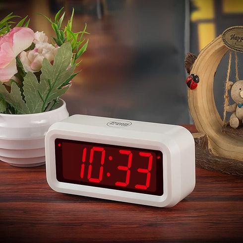 Timegyro Digital Alarm Clock, Battery Operated Desk Clock with 1.2" Large Display for Bedroom, Heavy Sleepers(White)
