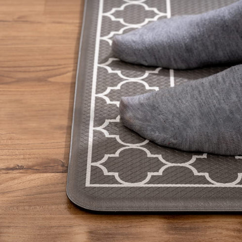 KitchenLit Kitchen Mat (2 PCS), Cushioned Anti Fatigue Kitchen Rug, Stainproof Kitchen Rugs and Mats Non Skid Washable, Memory Foam Kitchen Rug Set, Heavy Duty Black Rugs for Kitchen, Office (Edge)