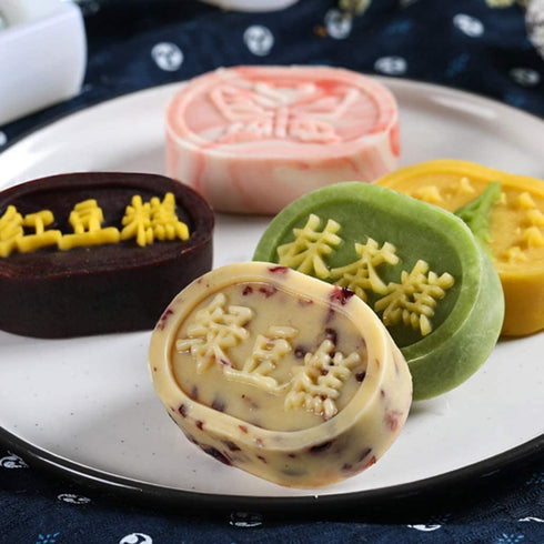Xdodnev 6pcs Oval Press Cookie Stamp Moon Cake Decor Mould Barrel Mooncake Mold 100g DIY