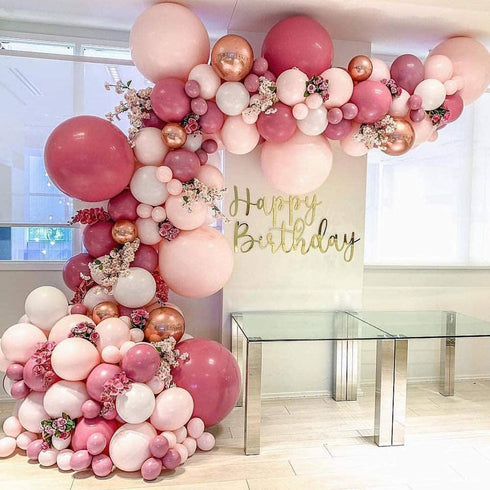 Rose red Balloon Garland Arch Kit 100 Pack Rose red Baby Pink Metallic Rose Gold Balloons ,Double Latex Balloons for Princess Wedding Baby Shower Birthday Evening Decorations