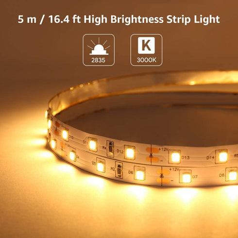 LE 12V LED Strip Light, Flexible, SMD 2835, 300 LEDs, 16.4ft Tape Light for Home, Kitchen, Party, Christmas and More, Non-Waterproof, Warm White, Pack of 2(Not Include Power Adapter)