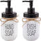 Farmhouse Glass Mason Jar Hand Soap Dispenser and Dish Soap Dispenser Set - 16 Ounce Glass Mason Jar with Plastic Pump and Lid - Rust Proof - Rustic Bathroom Accessories &Kitchen Home Decor - 2 Pack