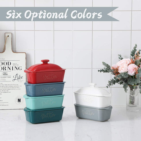 FE Butter Dish, 10 oz Ceramic Butter Keeper with Water Line, French Butter Dish with Lid for Countertop (Mint green)