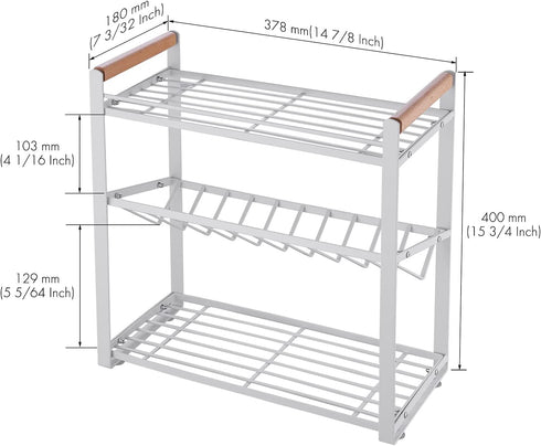 KES 3 Tier Spice Rack Organizer for Countertop, Spice Organizer for Kitchen, Seasoning Jars Condiment Sauce Organizer, Iron and Wood White, KSR512-WH