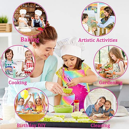 MHJY Kids Apron Chef Hat Set,Cooking Kitchen Apron for Girls Boys Adjustable Child Apron with Pockets