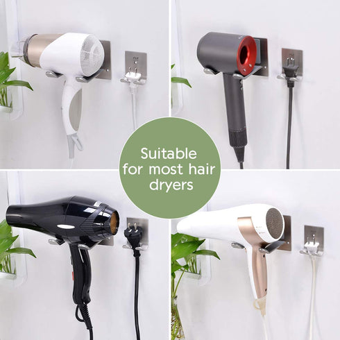FLE Hair Dryer Holder Wall Mounted Self Adhesive, SUS 304 Stainless Steel Hair Blow Dryer Rack Organizer Compatible with Most Hair Dryers ¦
