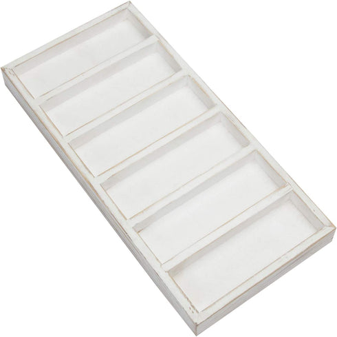 MyGift Whitewashed Wood Sunglasses Holder Storage Box with 6 Compartments, Retail Eyewear Display Tray